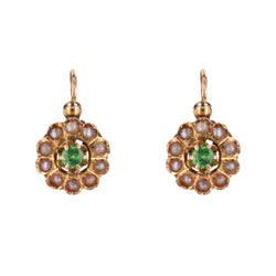 Boucles d'oreilles Dormeuses en or rose, grenats et perles - Castafiore