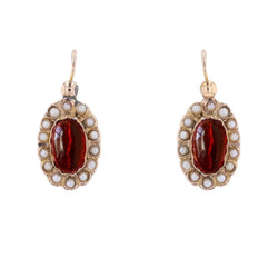 Boucles d'oreilles Dormeuses en or rose, grenats et perles - Castafiore