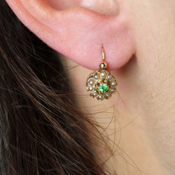 Boucles d'oreilles Dormeuses en or rose, grenats et perles - Castafiore
