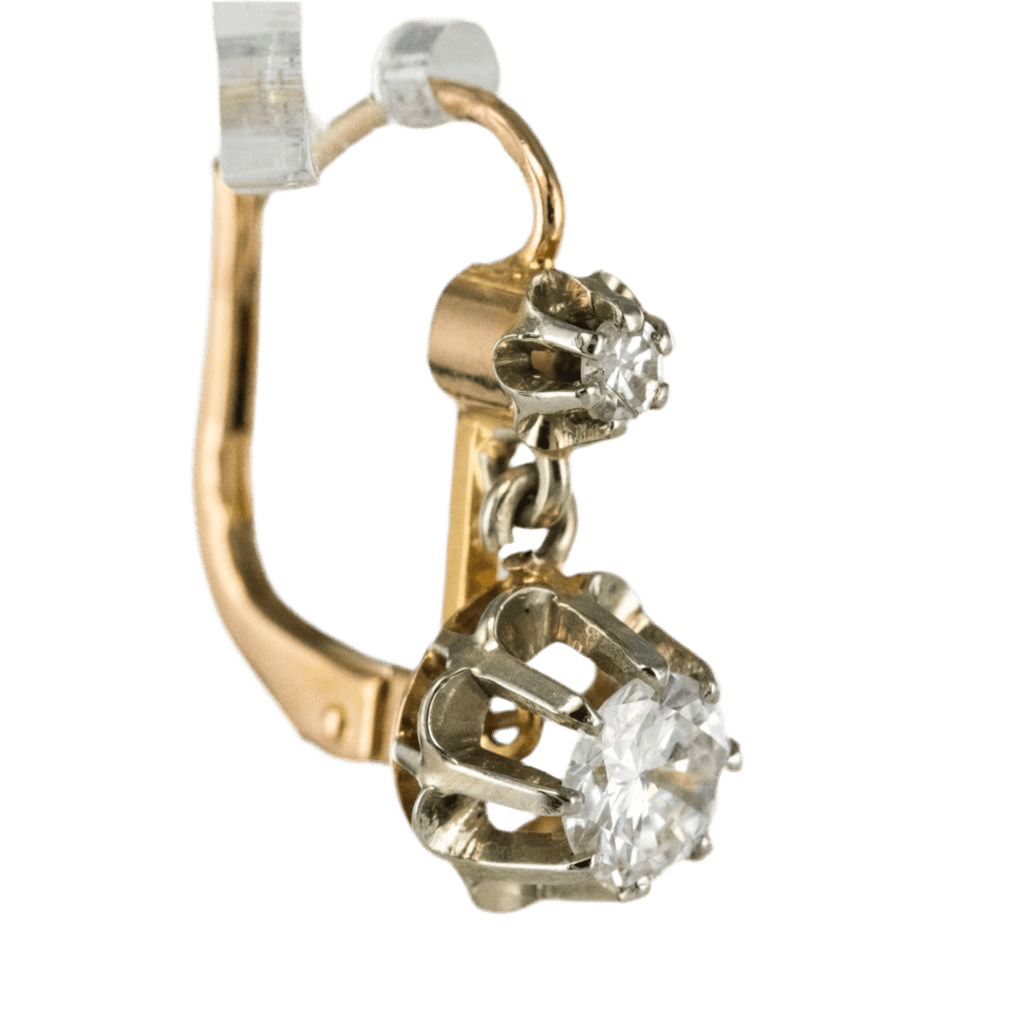 Boucles d'oreilles Dormeuses en or rose, or blanc et diamants - Castafiore