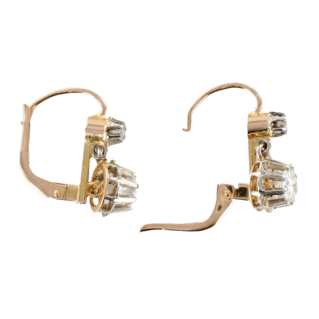 Boucles d'oreilles Dormeuses en or rose, or blanc et diamants - Castafiore