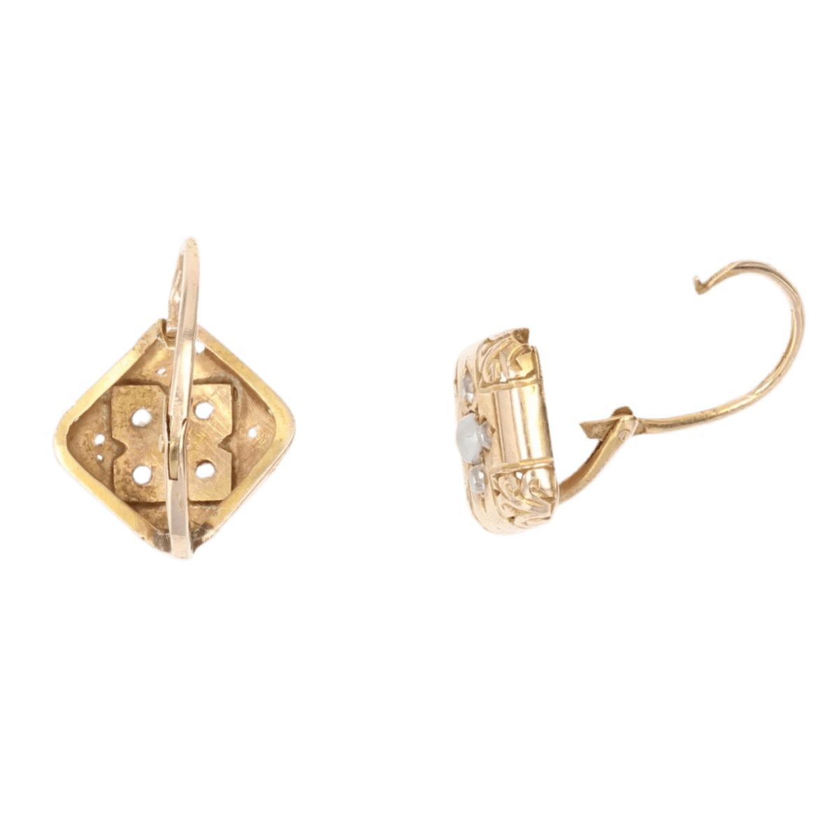 Boucles d'oreilles Dormeuses en or rose, perle et diamants - Castafiore