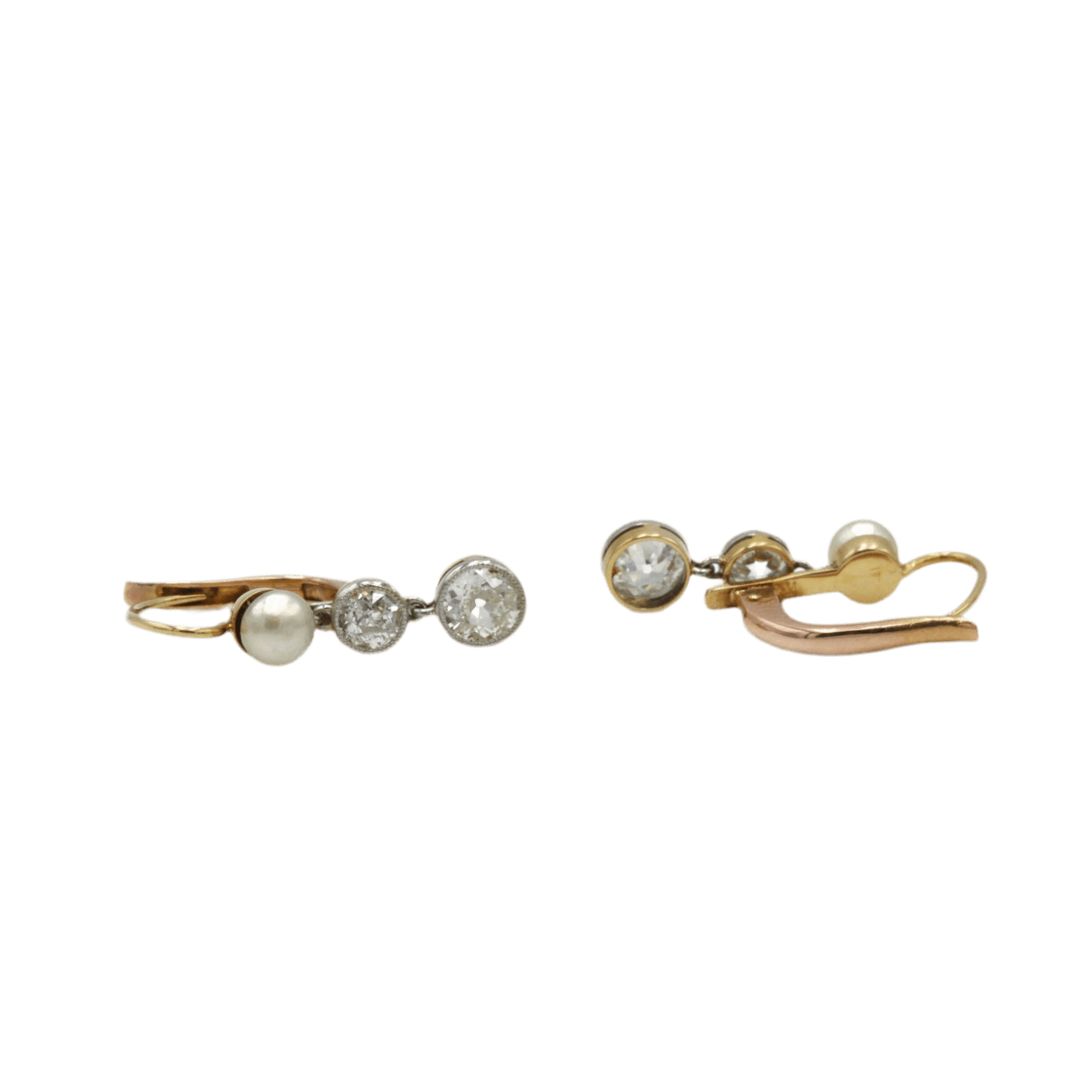 Boucles d'oreilles Dormeuses en or rose, perles et diamants - Castafiore