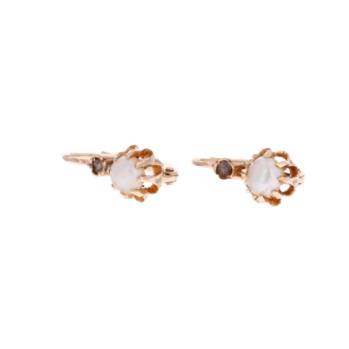 Boucles d'oreilles Dormeuses en or rose, perles et diamants - Castafiore
