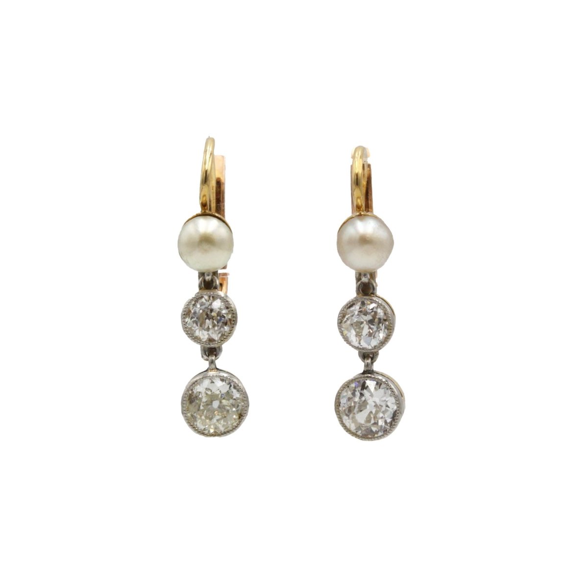 Boucles d'oreilles Dormeuses en or rose, perles et diamants - Castafiore