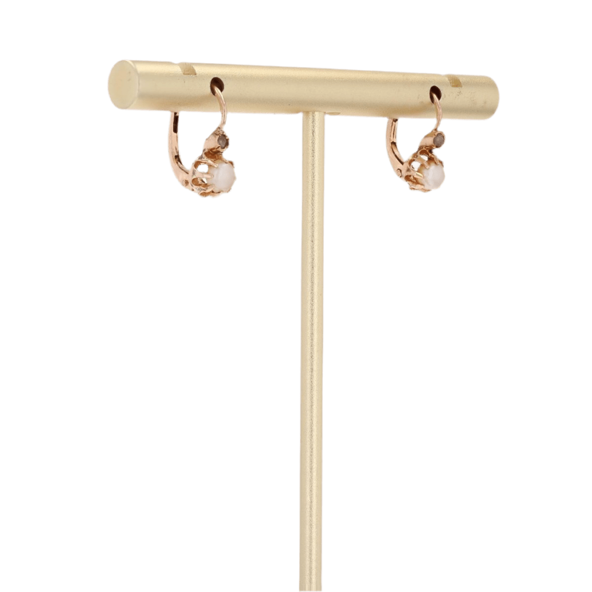 Boucles d'oreilles Dormeuses en or rose, perles et diamants - Castafiore