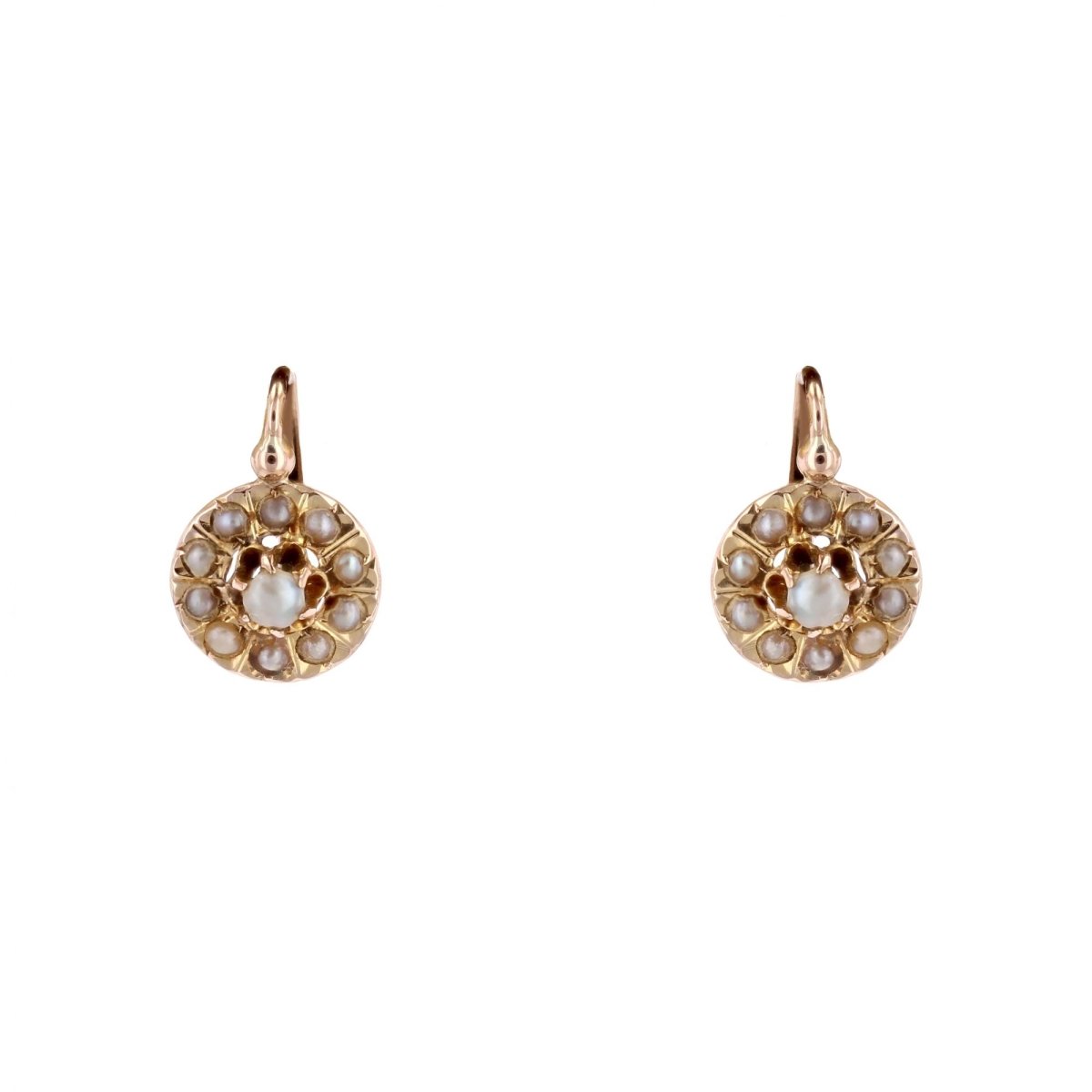 Boucles d'oreilles dormeuses en or rose perles fines - Castafiore