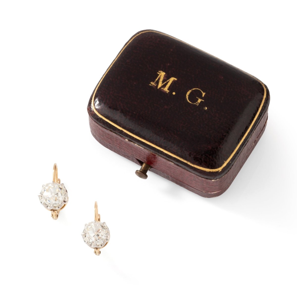 Boucles d'oreilles Dormeuses en or rose, platine et diamants - Castafiore