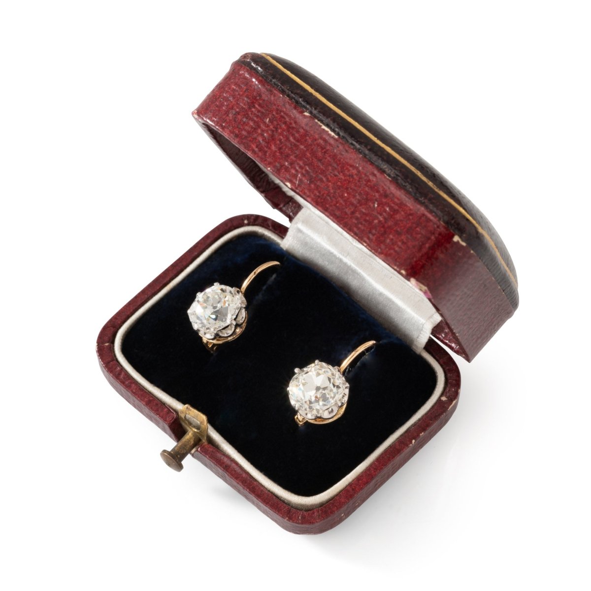 Boucles d'oreilles Dormeuses en or rose, platine et diamants - Castafiore