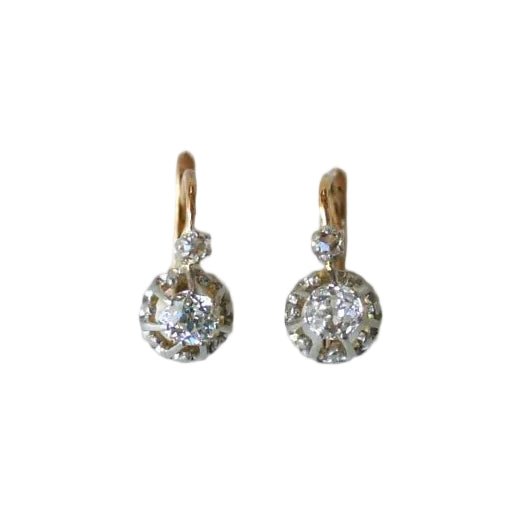 Boucles d'oreilles Dormeuses en or rose, platine et diamants - Castafiore