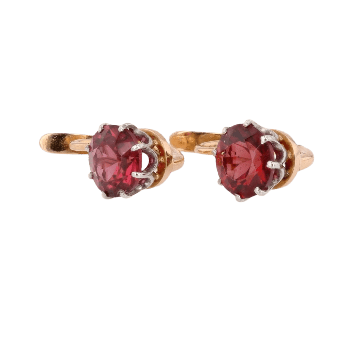 Boucles d'oreilles Dormeuses en or rose, platine et grenats - Castafiore