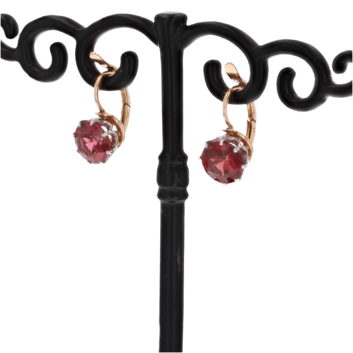 Boucles d'oreilles Dormeuses en or rose, platine et grenats - Castafiore