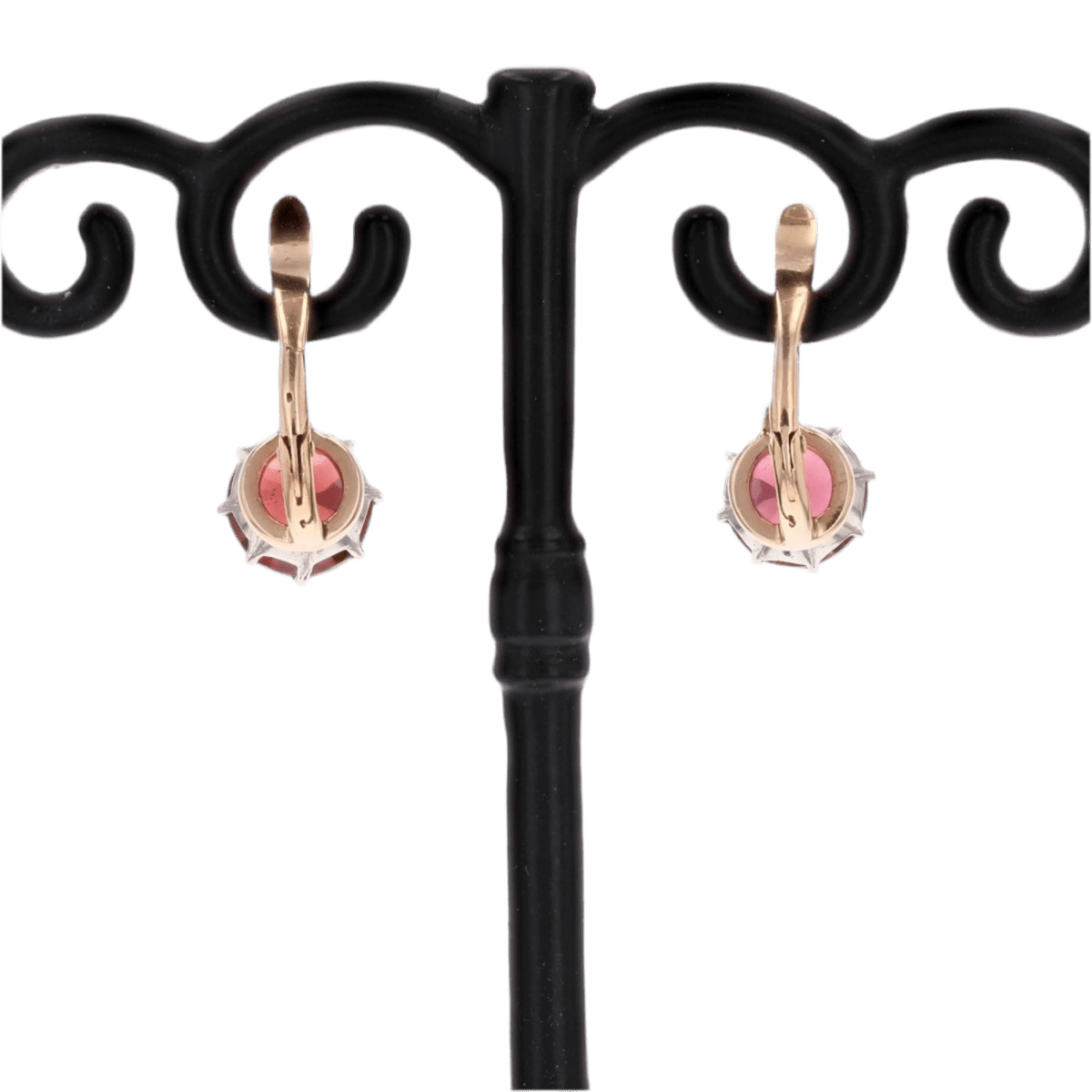 Boucles d'oreilles Dormeuses en or rose, platine et grenats - Castafiore