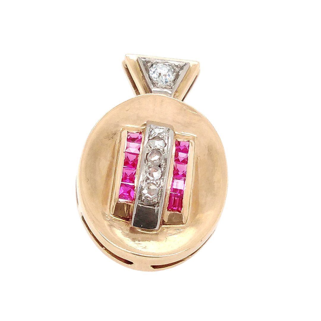 Boucles d'oreilles Dormeuses en or rose, platine, rubis et diamants - Castafiore