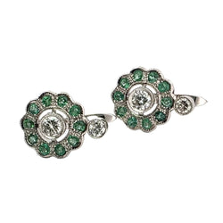 Boucles d'oreilles Dormeuses en platine, émeraudes et diamants - Castafiore