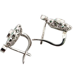 Boucles d'oreilles Dormeuses en platine, émeraudes et diamants - Castafiore