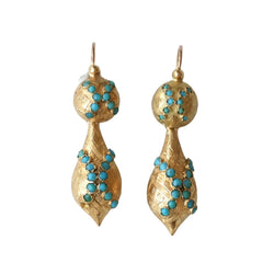 Boucles d'Oreilles Dormeuses Goutte en Or Jaune et Turquoise - Castafiore
