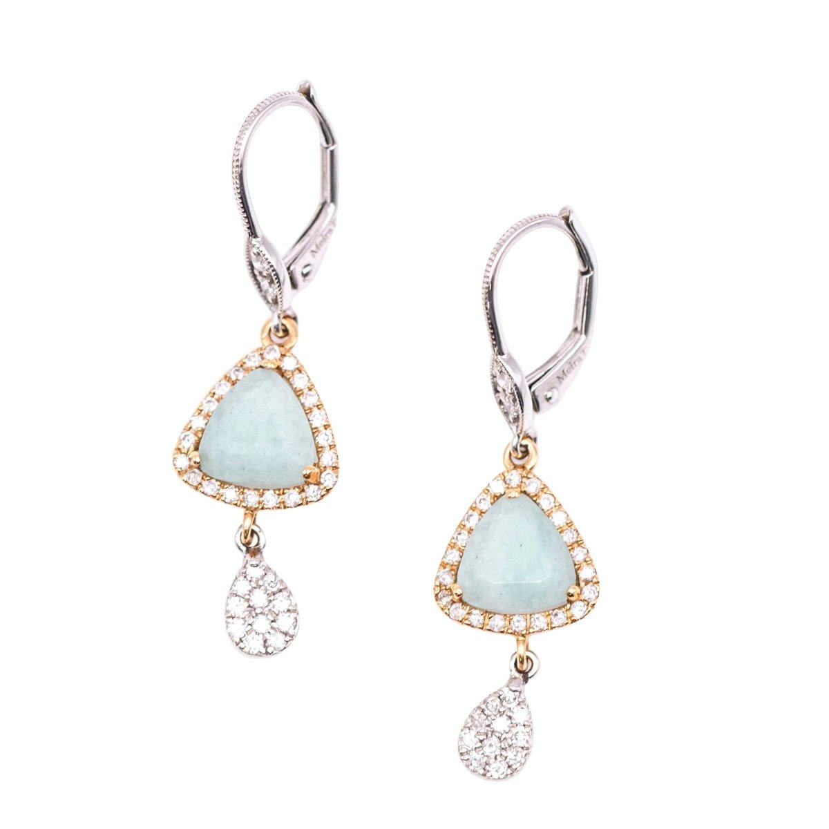 Boucles d'oreilles Dormeuses MEIRAT en or jaune, or blanc, amazonites et diamants - Castafiore