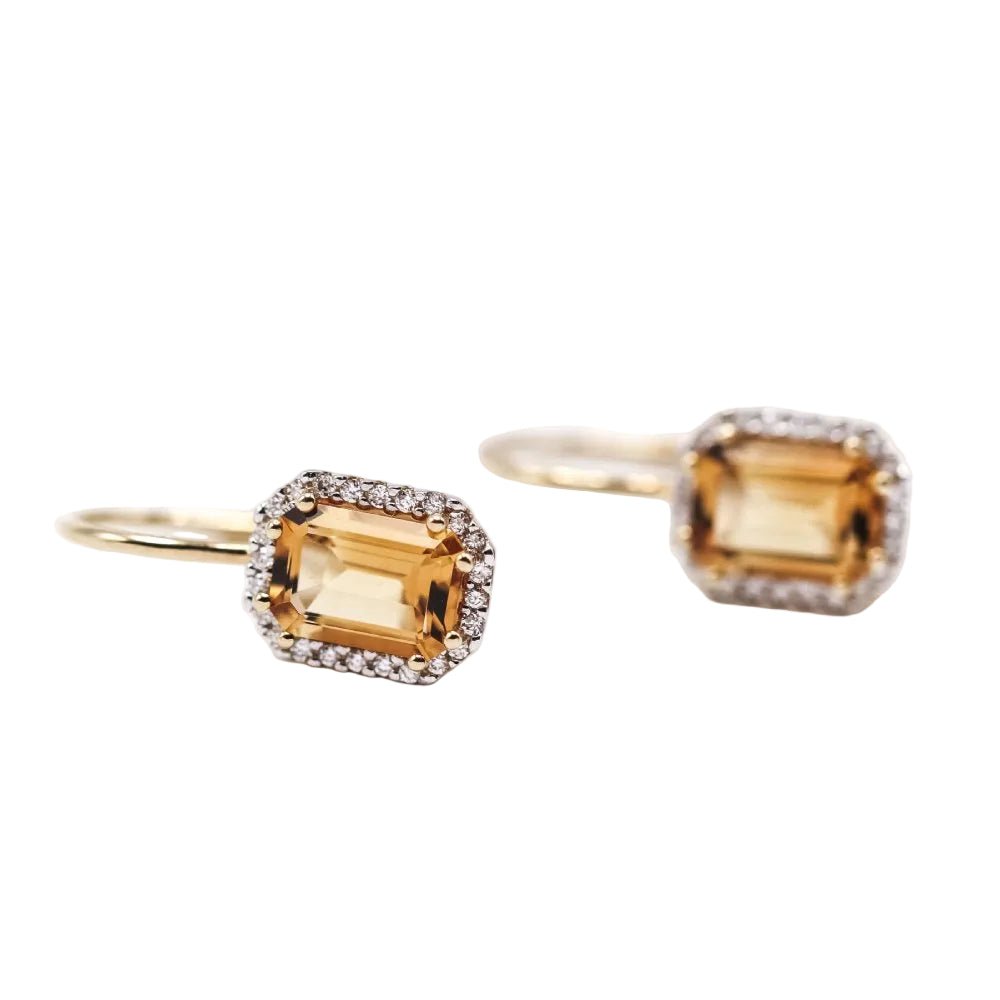 Boucles d'oreilles Dormeuses MONACLE en or jaune, citrines et diamants - Castafiore