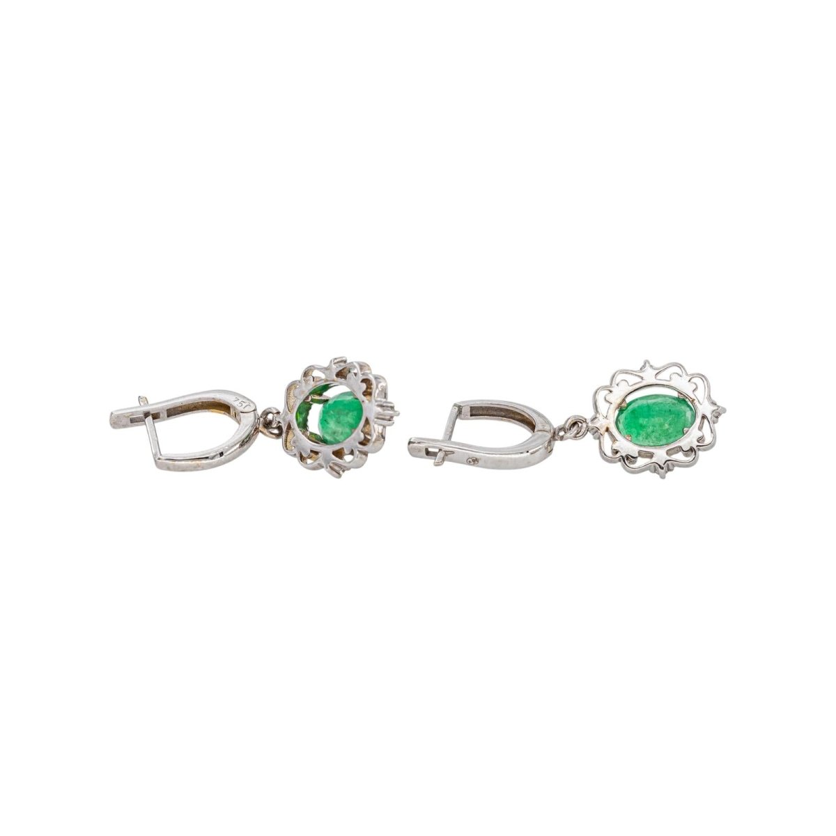 Boucles d'oreilles Dormeuses Or blanc Emeraude - Castafiore