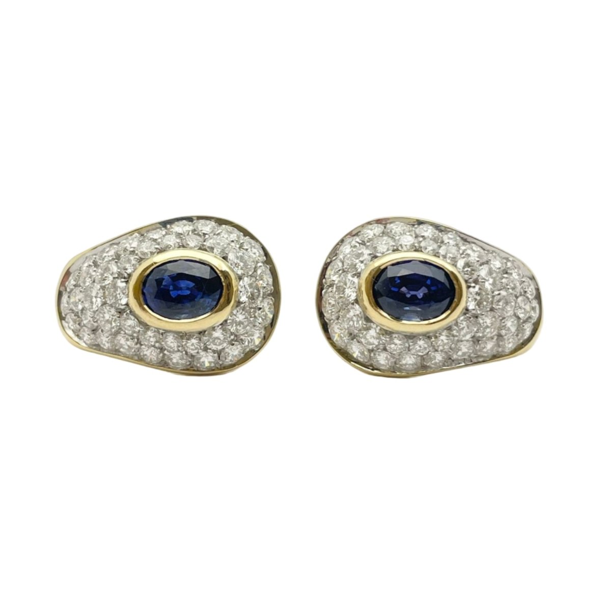 Boucles d'oreilles Dormeuses ORECCHINI en or blanc, or jaune, saphirs et diamants - Castafiore