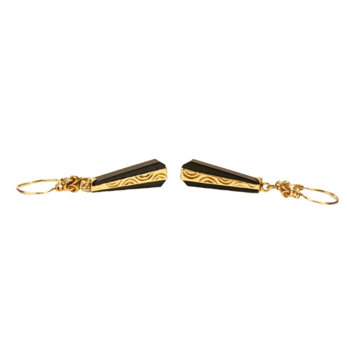 Boucles d'oreilles Dormeuses pendantes en onyx et or jaune - Castafiore