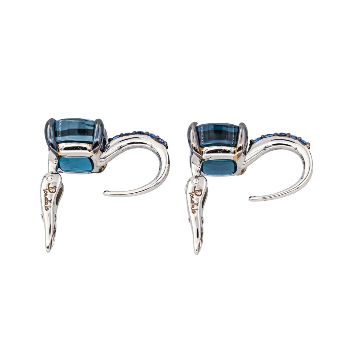 Boucles d'oreilles Dormeuses POMELLATO "Baby" en or blanc, topazes et saphirs - Castafiore