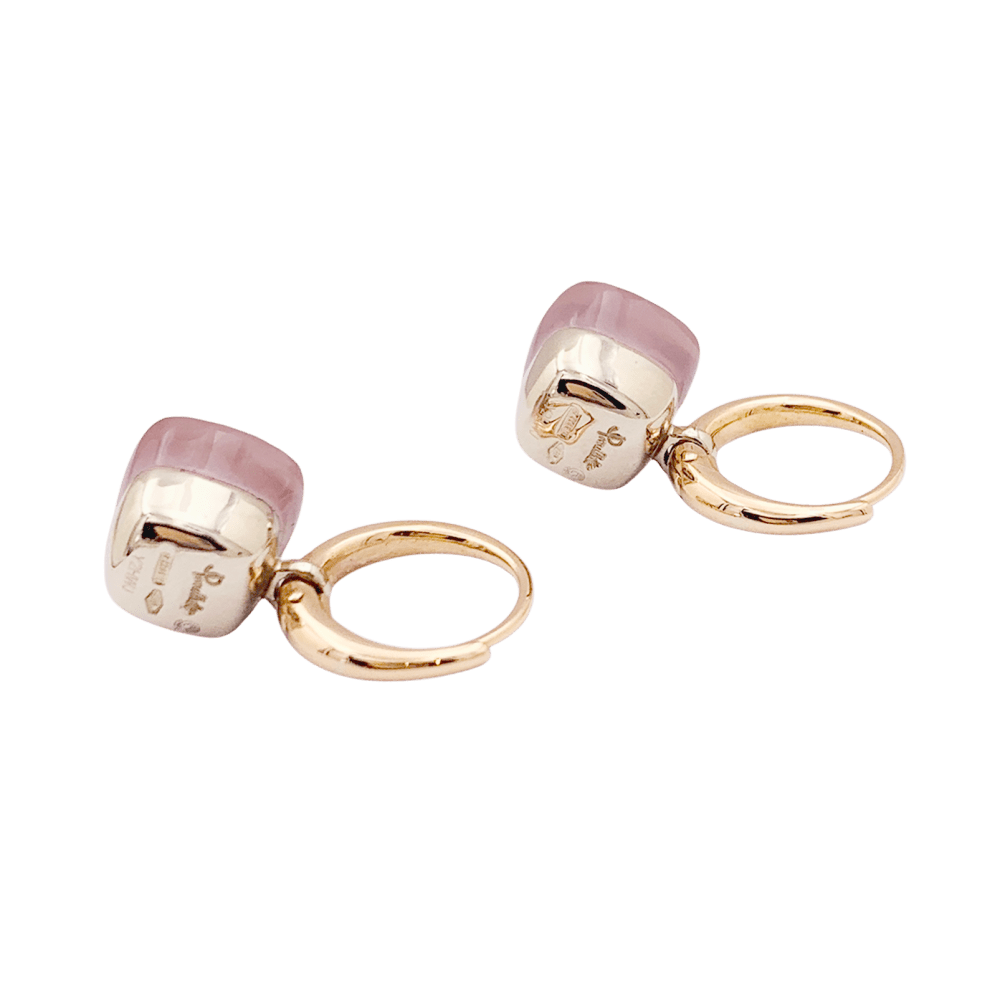 Boucles d'oreilles Dormeuses POMELLATO "Nudo" en or rose, or blanc et quartz - Castafiore