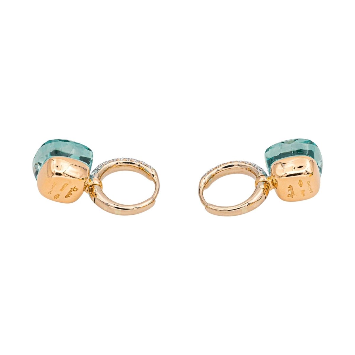 Boucles d'oreilles Dormeuses POMELLATO "Nudo" en or rose, or blanc, topazes et diamants - Castafiore