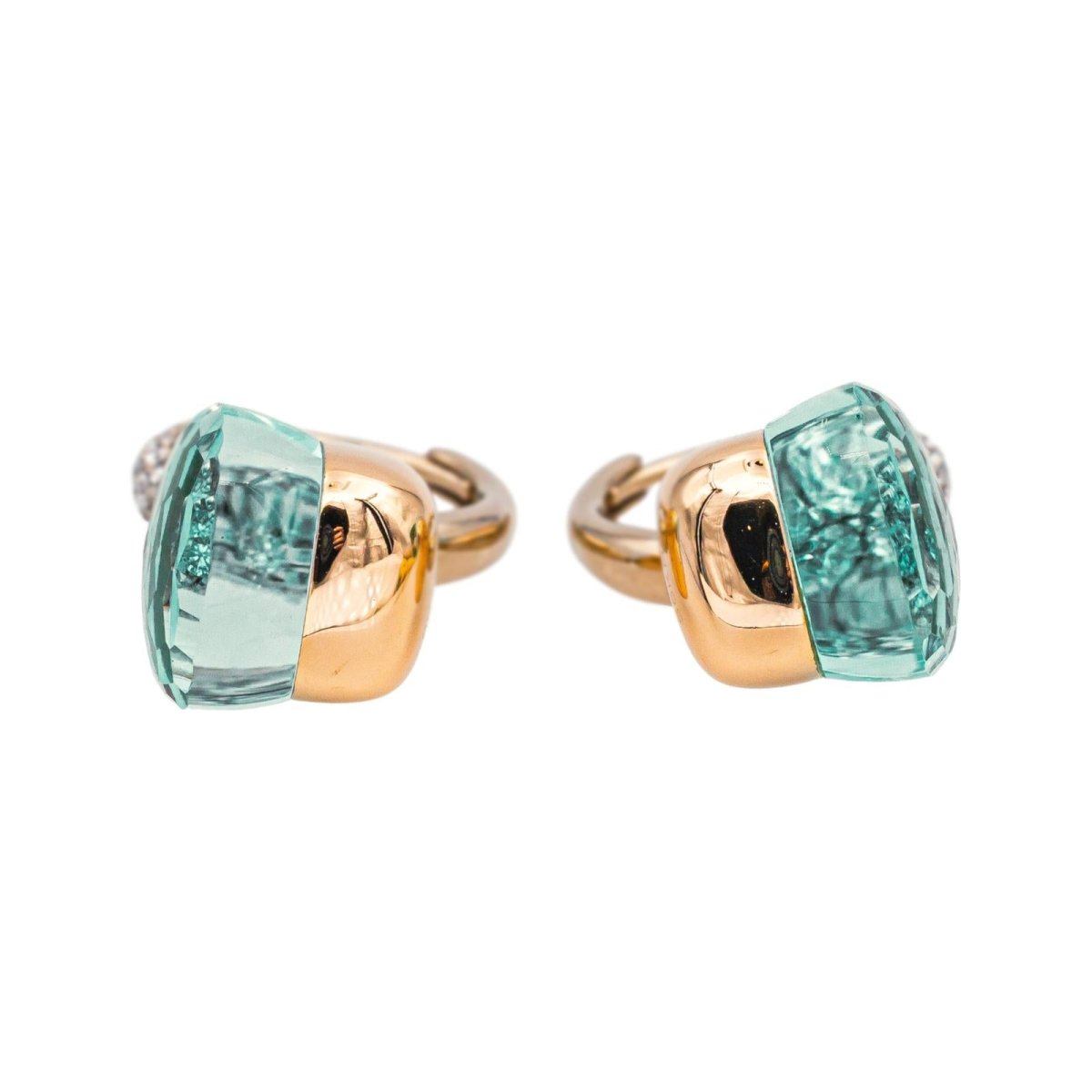 Boucles d'oreilles Dormeuses POMELLATO "Nudo" en or rose, or blanc, topazes et diamants - Castafiore