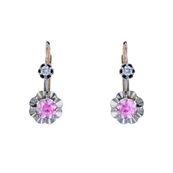 Boucles d'oreilles DORMEUSES Saphirs roses en or jaune et platine - Castafiore