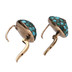 Boucles d'oreilles dormeuses vers 1900 avec turquoises et roses de diamant. - Castafiore