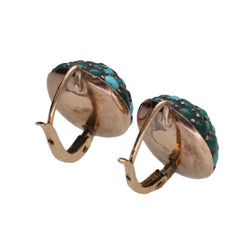 Boucles d'oreilles dormeuses vers 1900 avec turquoises et roses de diamant. - Castafiore