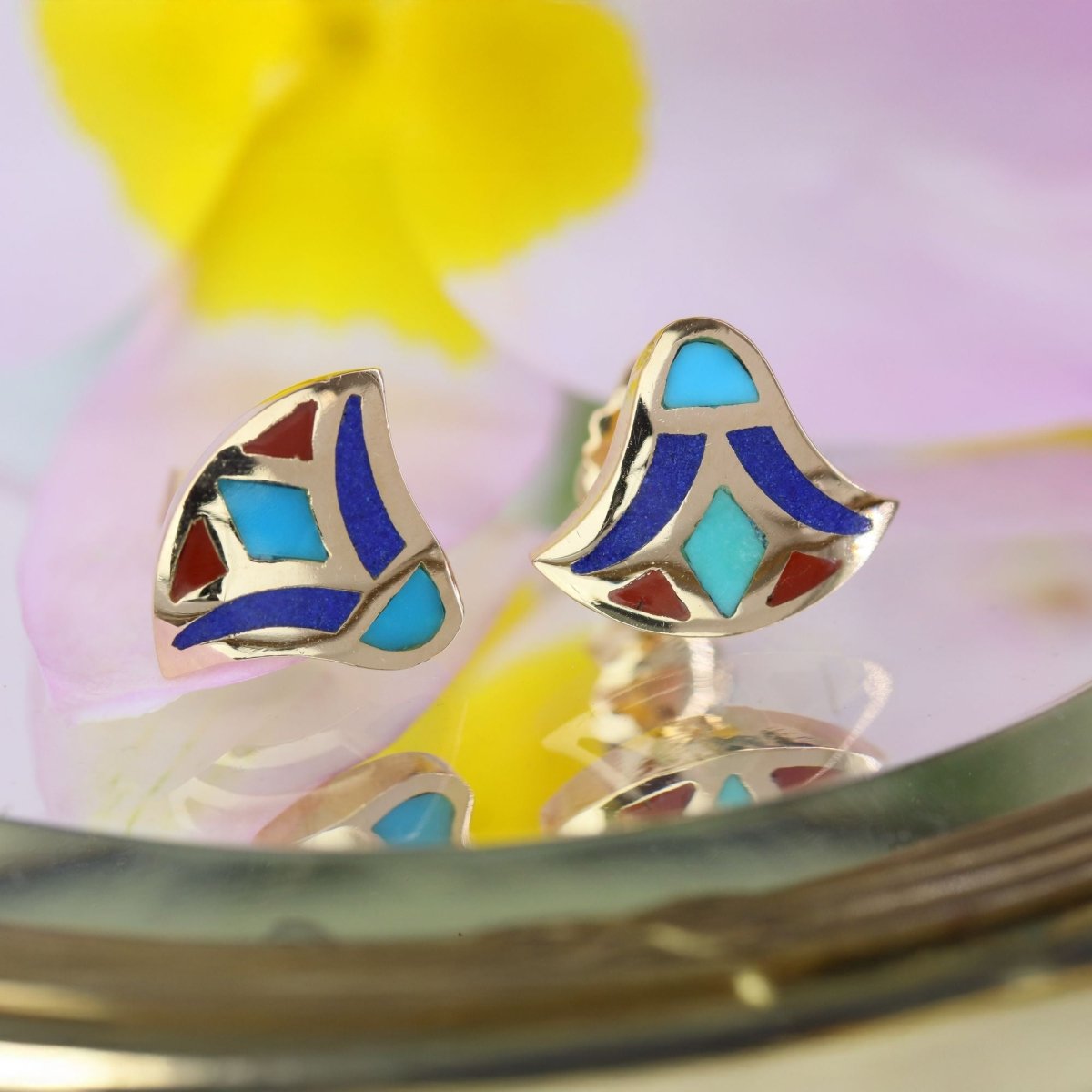 Earrings Egyptian gold enamel