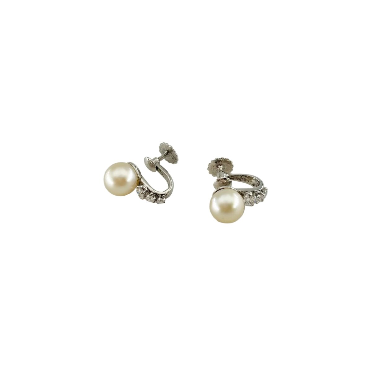 Boucles d'oreilles en argent, perle et diamants - Castafiore