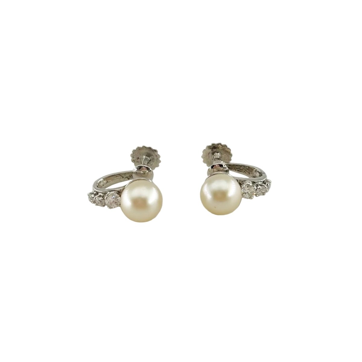 Boucles d'oreilles en argent, perle et diamants - Castafiore