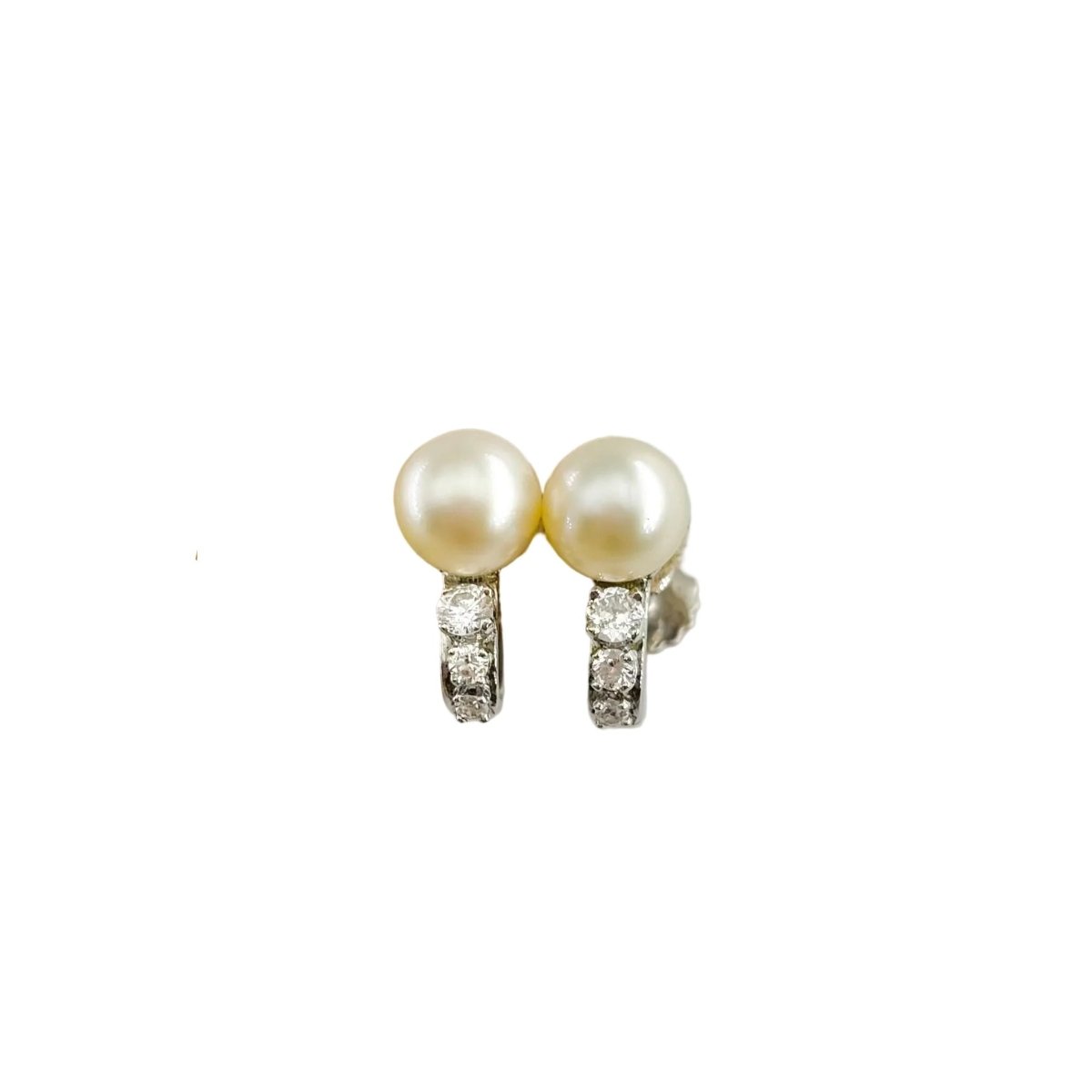 Boucles d'oreilles en argent, perle et diamants - Castafiore