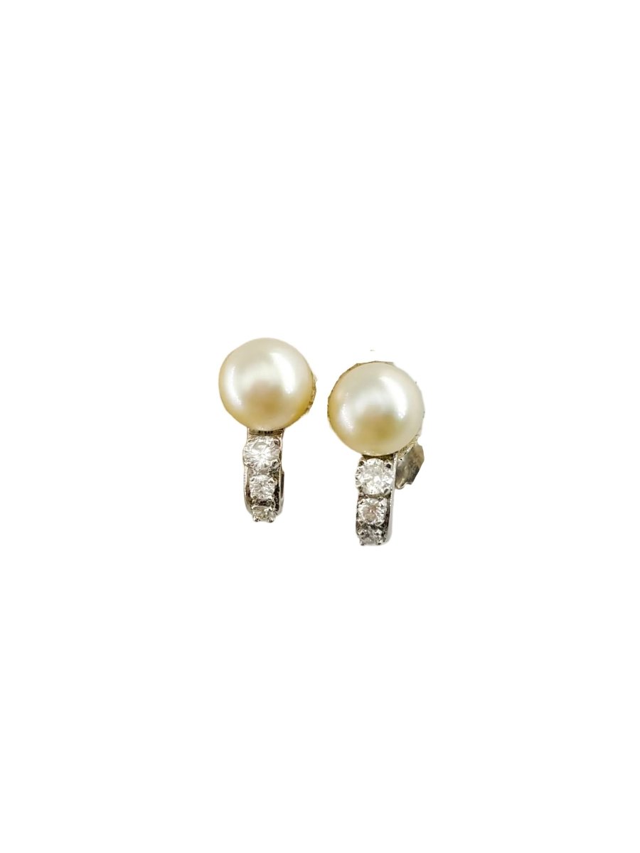 Boucles d'oreilles en argent, perle et diamants - Castafiore