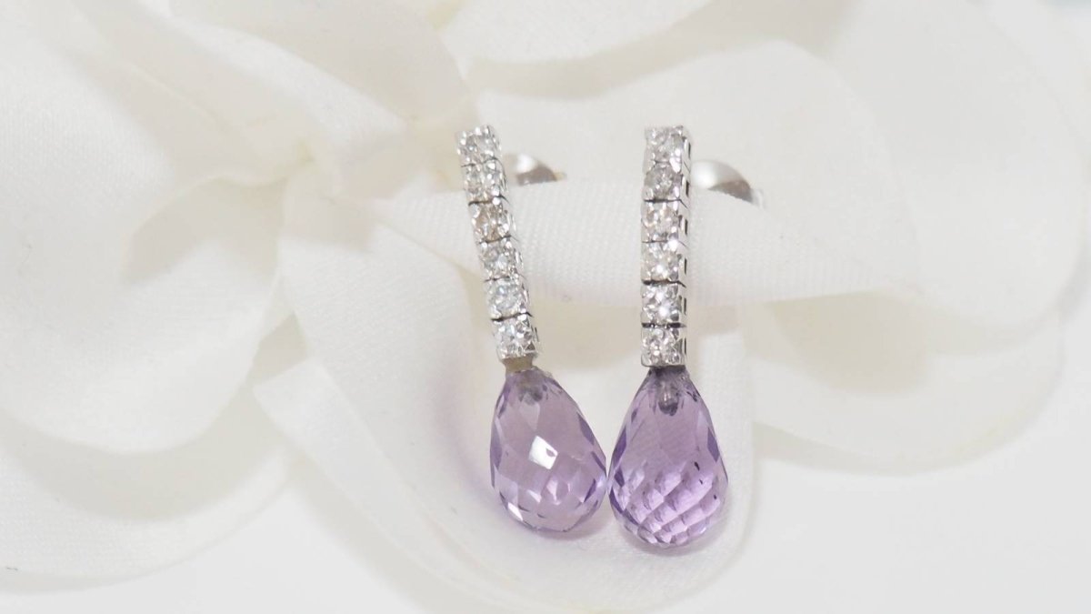 Boucles d'oreilles en or blanc, améthystes et diamants - Castafiore