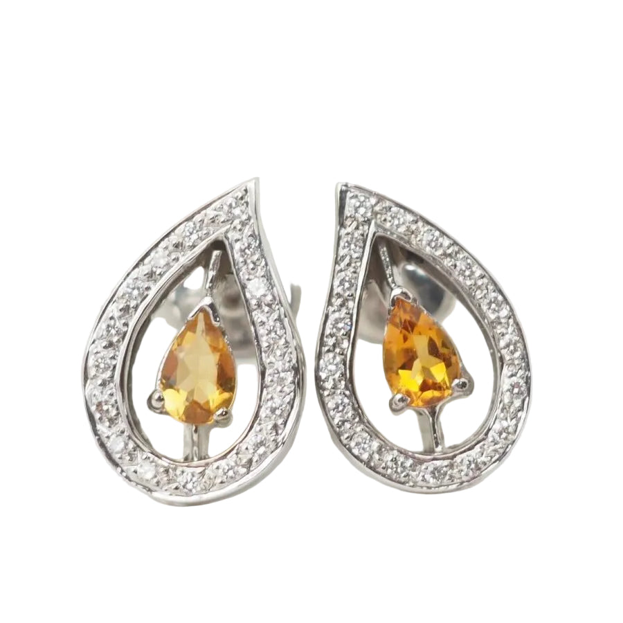 Boucles d'oreilles en or blanc, citrines et diamants - Castafiore