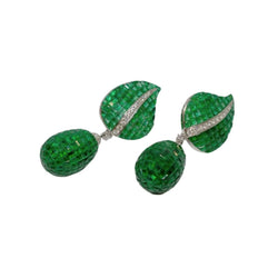 Boucles d'oreilles en or blanc, émeraude et diamants - Castafiore