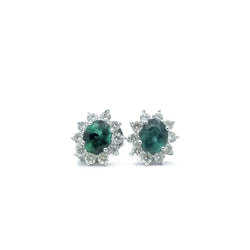 Boucles d'oreilles en or blanc, émeraude et diamants - Castafiore