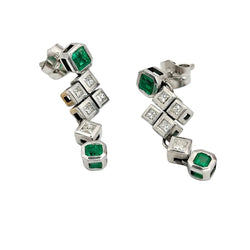 Boucles d'oreilles en or blanc, émeraudes et diamants - Castafiore