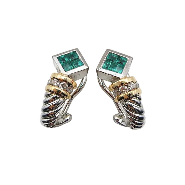 Boucles d'oreilles en or blanc, or jaune, émeraudes et diamants - Castafiore