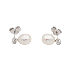 Boucles d'oreilles en or blanc, perles et diamants - Castafiore