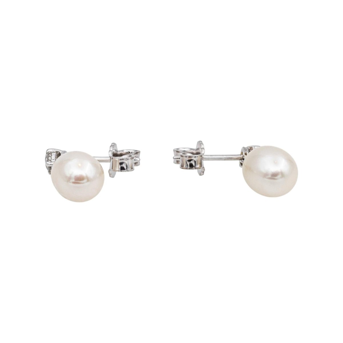 Boucles d'oreilles en or blanc, perles et diamants - Castafiore