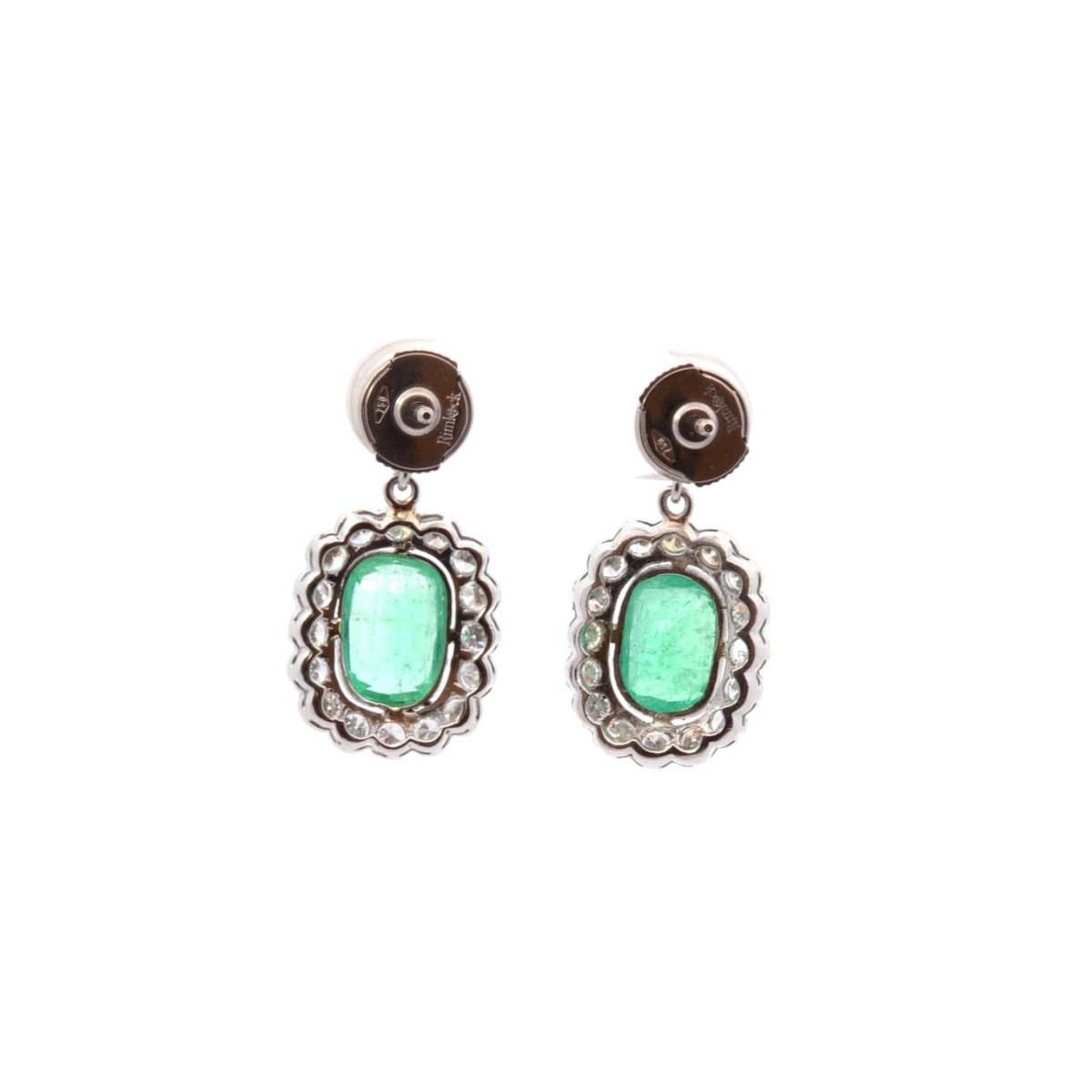 Boucles d'oreilles en or blanc, platine, émeraude et diamants - Castafiore