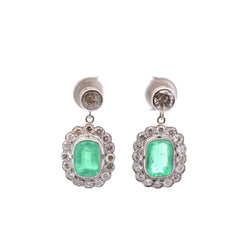 Boucles d'oreilles en or blanc, platine, émeraude et diamants - Castafiore