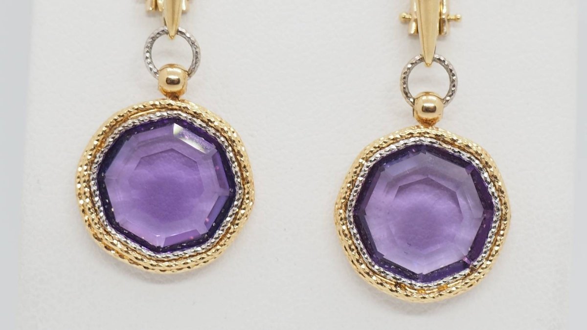 Boucles d'oreilles en or deux tons et améthystes - Castafiore