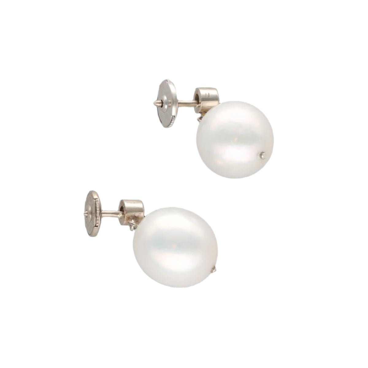 Boucles d'oreilles en or gris 18 Cts avec diamants brillants et perles vers 1990. - Castafiore